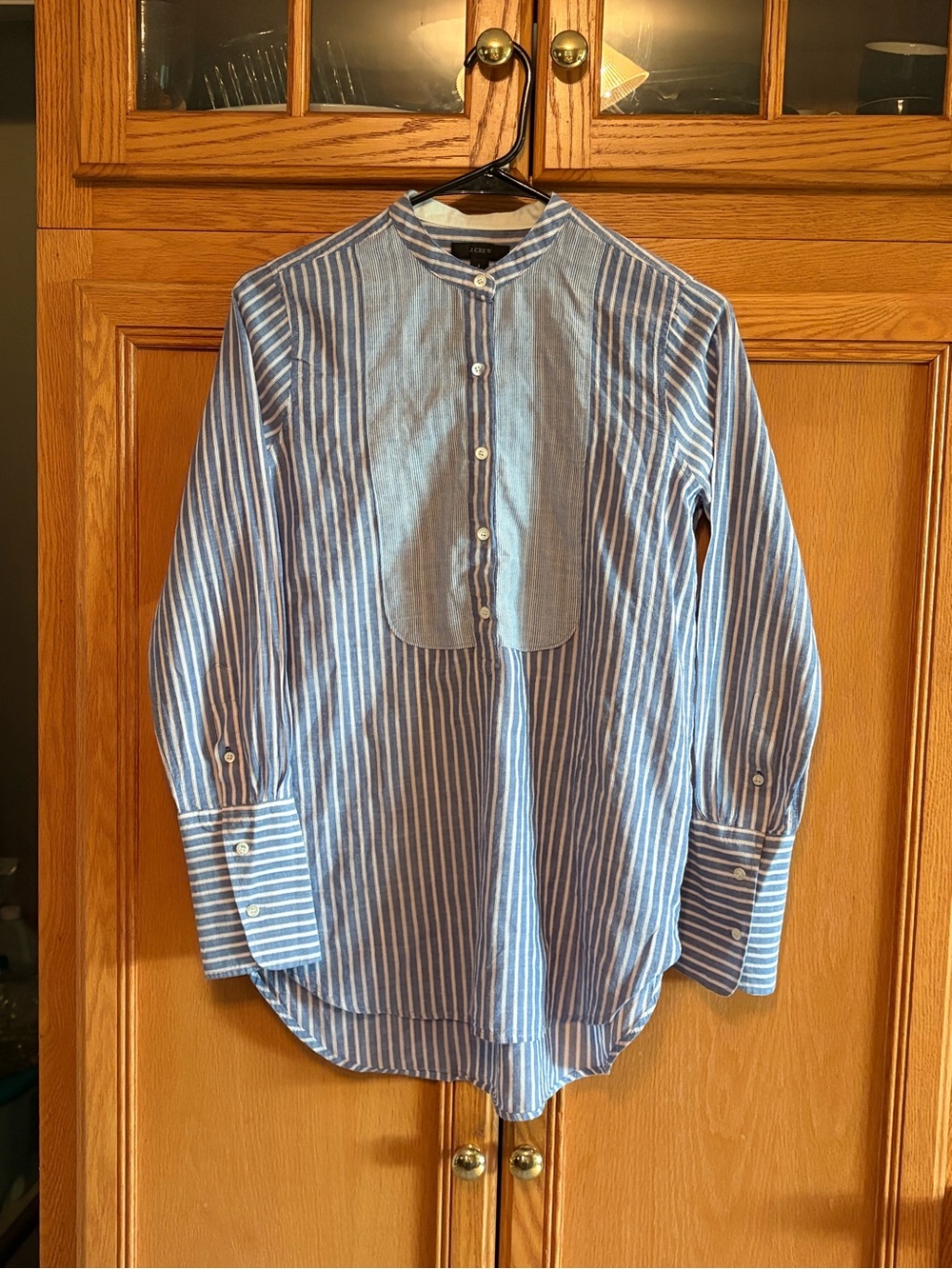J. Crew Blue & White Striped Mandarin-Collar Button-Down Shirt size 4